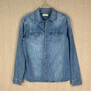 AllSaints Denim Shirt Mens Medium Blue Pearl Snap Western Cowboy Rodeo